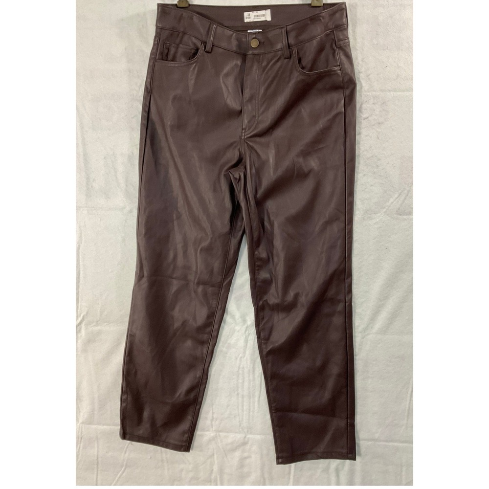 Time and Tru‎ Faux Leather Pants Womens 12 Burgundy Straight Leg High Rise New